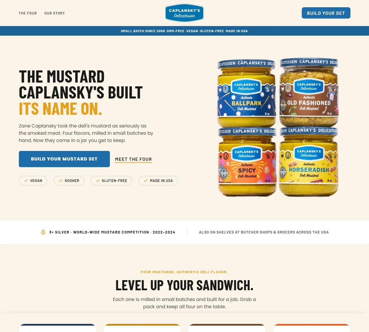 Top of the Caplansky's landing page with numbered design callouts